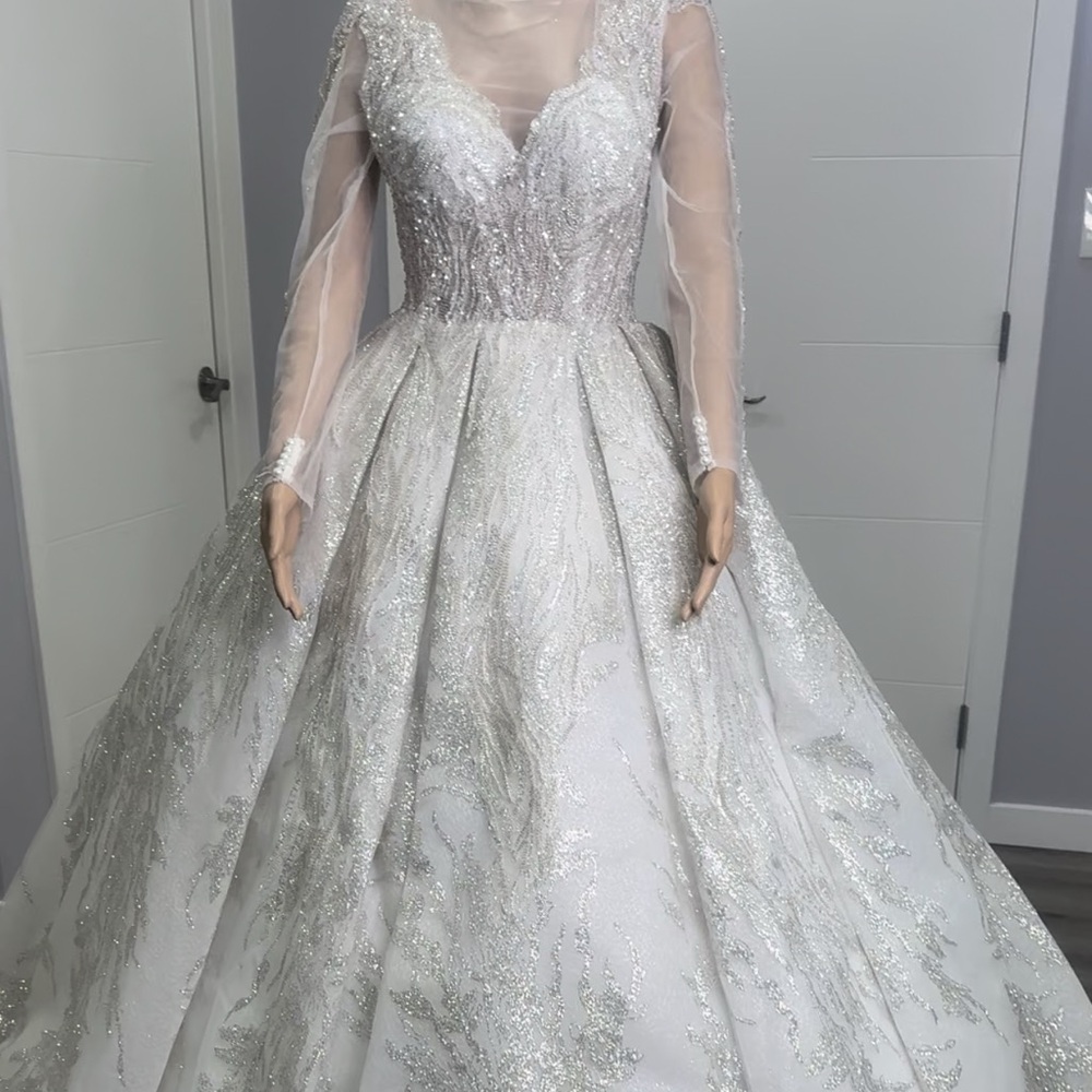 Elegant Silver and White Gown